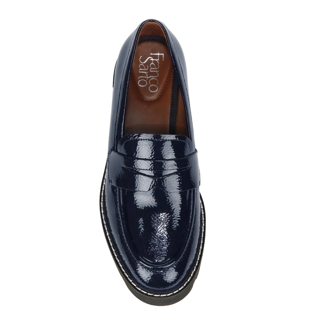 Franco Sarto ‘Balin’ Lug Sole Chunky Loafer in Navy Blue Patent Leather Size 10 - Picture 3 of 16